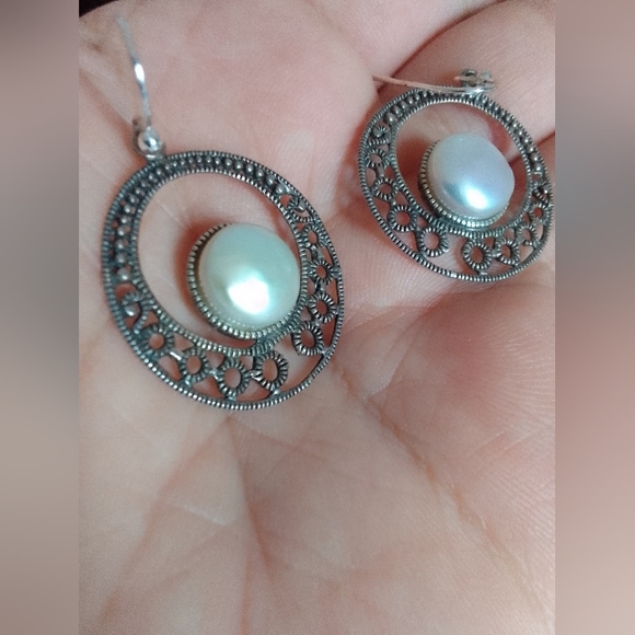 Vintage Sterling Silver Earrings With Real pearl - Picture 3 of 6